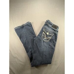 WallFlower Womens Bootcut Jeans Dark Wash Embroidered Flap Pocket Size 9